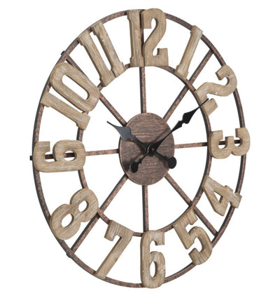 Metal & Wooden Arabic Numbers Wall Clock