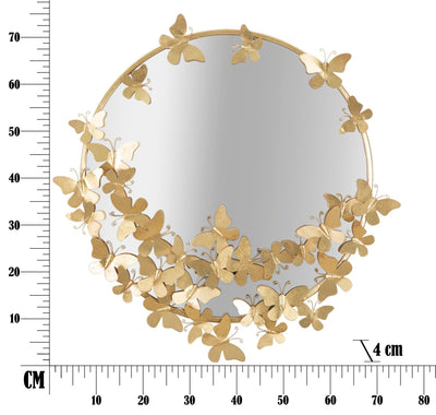 Golden Metal Flying Butterflies Round Wall Mirror
