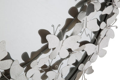 Silver Metal Flying Butterflies Round Wall Mirror