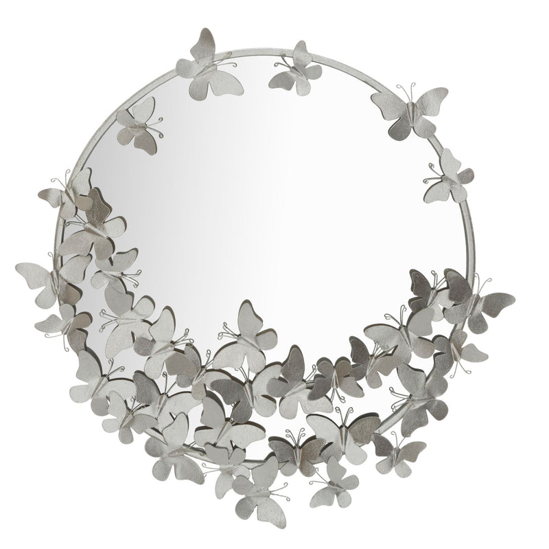 Silver Metal Flying Butterflies Round Wall Mirror