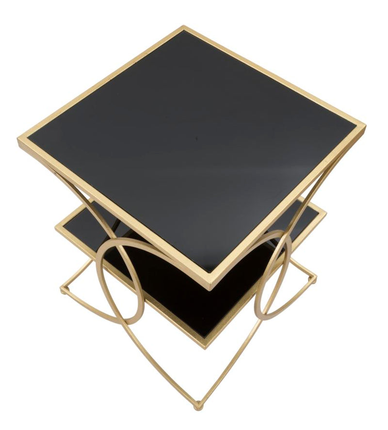 Golden Black Metal & Glass Square  Side Table