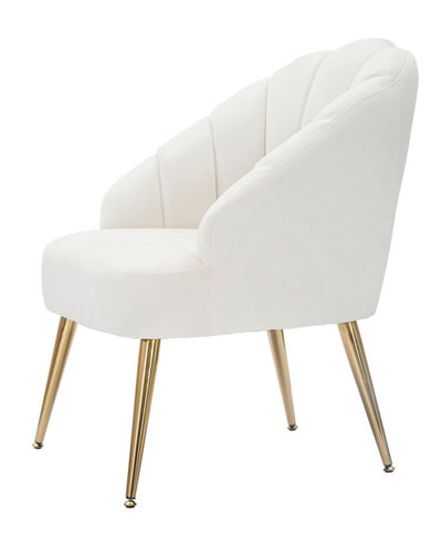 White Velvet Armchair with Golden Metal Legs