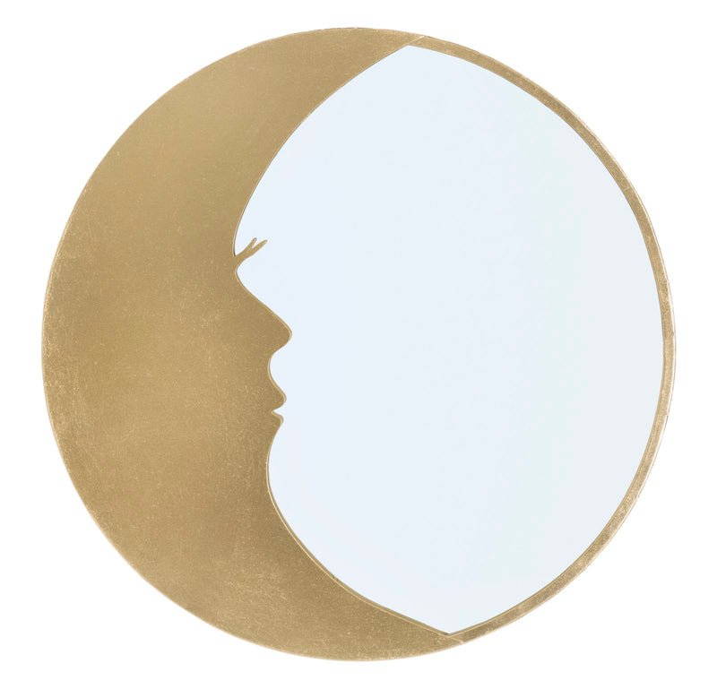Golden Metal Round Moon Wall Mirror