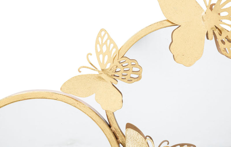 Golden Round Wall Mirrors with Butterflies