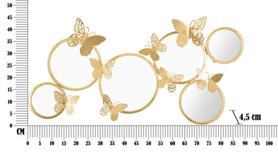 Golden Round Wall Mirrors with Butterflies