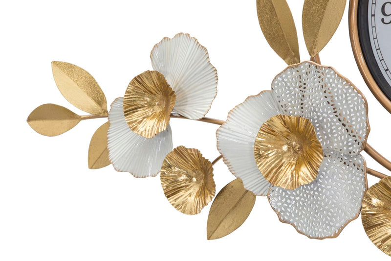 Golden & White Floral Glam Wall Clock
