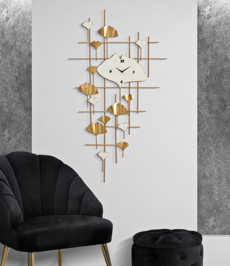 Golden Metal 3D Leaf Geometric Modern Wall Clock