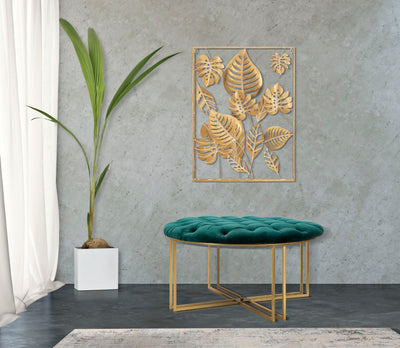 Golden Tropical Leaves in Square Frame Wall Decor