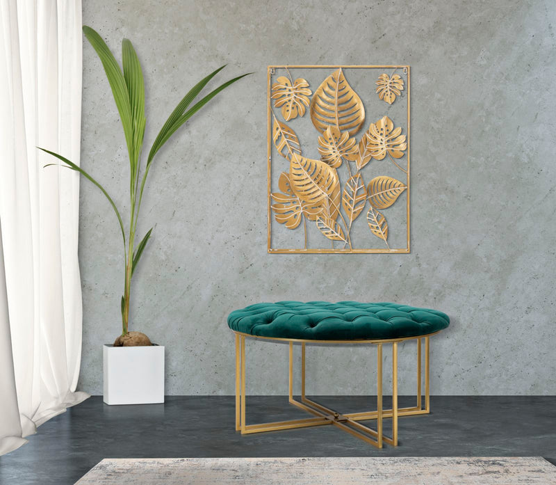 Golden Tropical Leaves in Square Frame Wall Decor