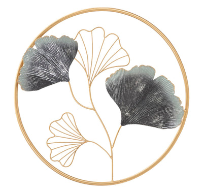 Metallic Leaves in Round Frame Wall Decor