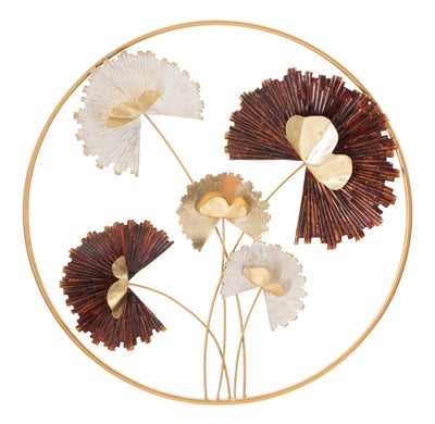 Metal Flowers in Round Frame Wall Decor