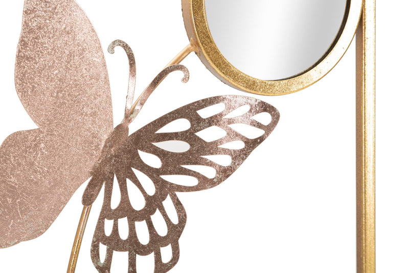 Metal Round Mirrors with Butterflies in Square Frame Wall Decor