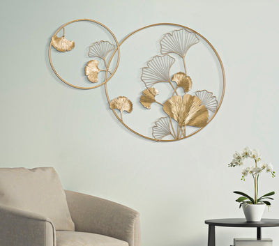 Golden Flowers in Round Frame Wall Decor