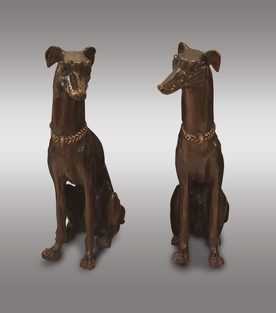 Pair of Sitting Greyhounds Bronze Sculpture
