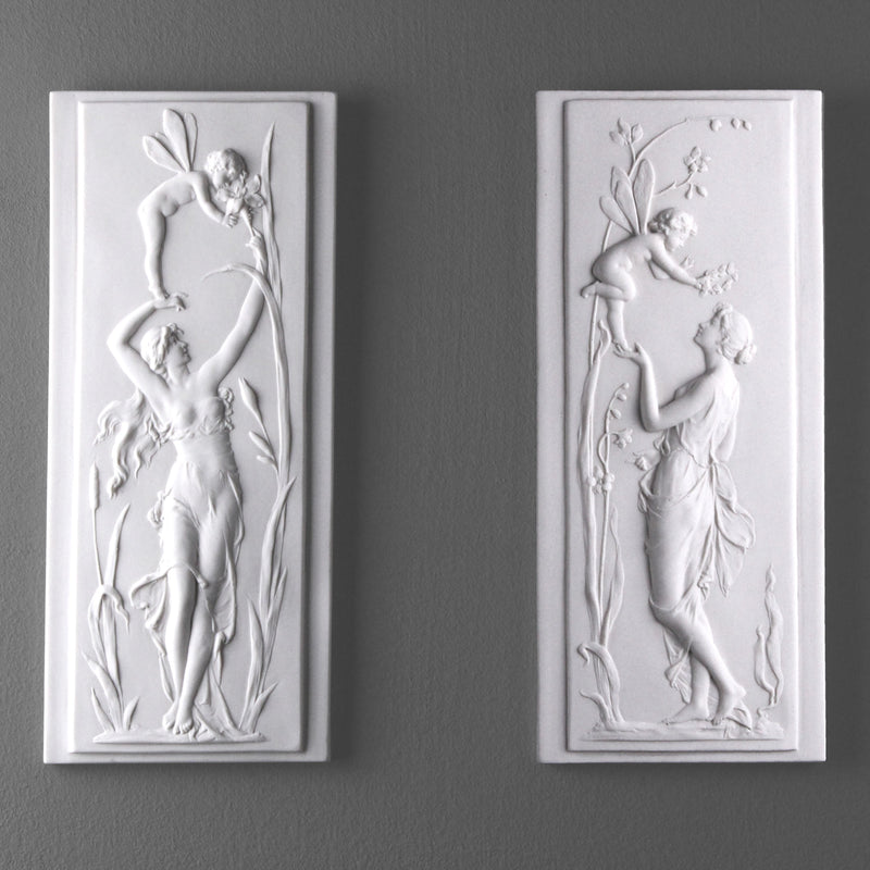 Celestine with Cherub Bas-relief in pair