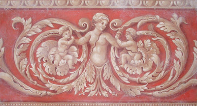 Ornamental Frieze on Red Background Fresco