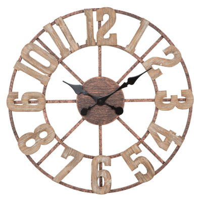 Metal & Wooden Arabic Numbers Wall Clock