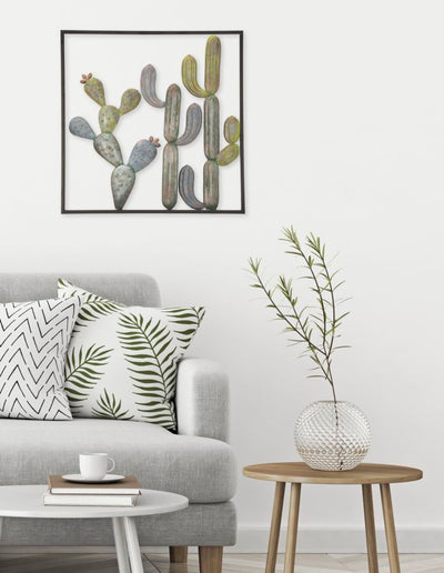 Metallic Cactus Wall Decor in Frame 