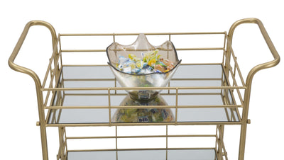 Golden Metal & Glass Square Trolley with 3 Shelves