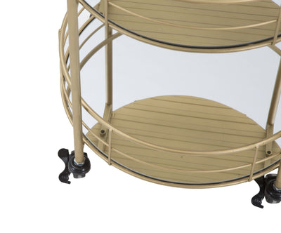Golden Metal & Glass Round Trolley with 3 Shelves