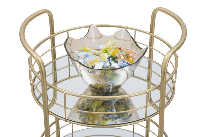 Golden Metal & Glass Round Trolley with 3 Shelves