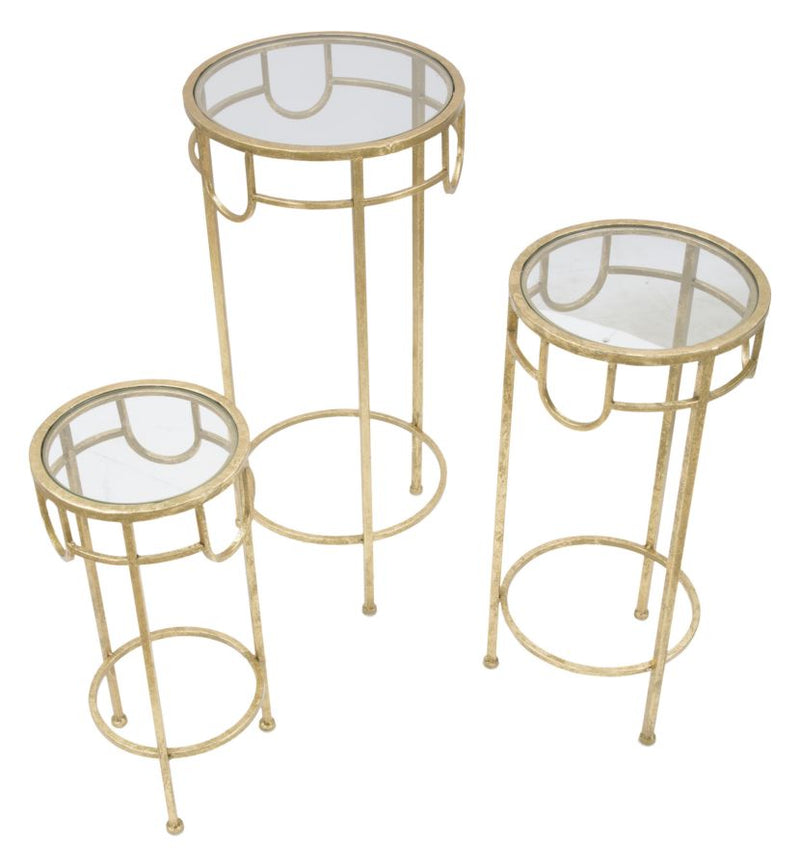  Golden Metal & Glass Small Round Table Set of 3