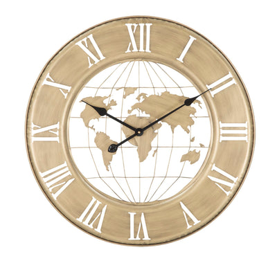 World Map Beige Metal Wall Clock
