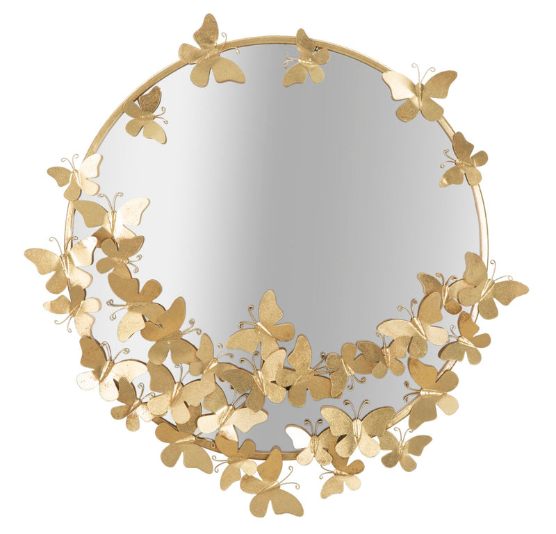 Golden Metal Flying Butterflies Round Wall Mirror