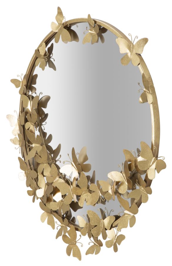 Golden Metal Flying Butterflies Round Wall Mirror