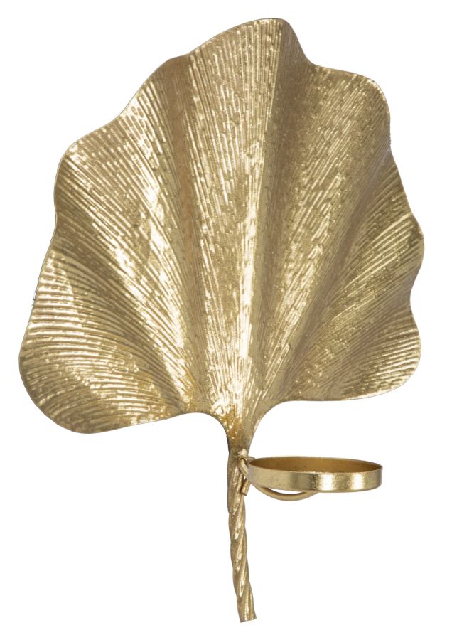 Golden Metal Large Leaf Candle Holder