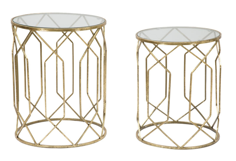 Metal & Glass Golden Geometric Side Table Set of 2