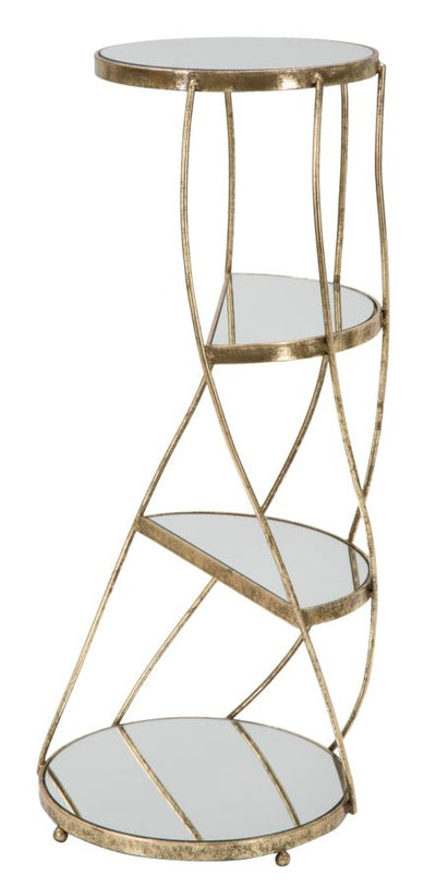 Metal & Glass Golden Geometric Side Table with 2 Shelves