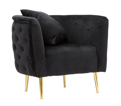 Black Velvet Armchair with Golden Metal Legs