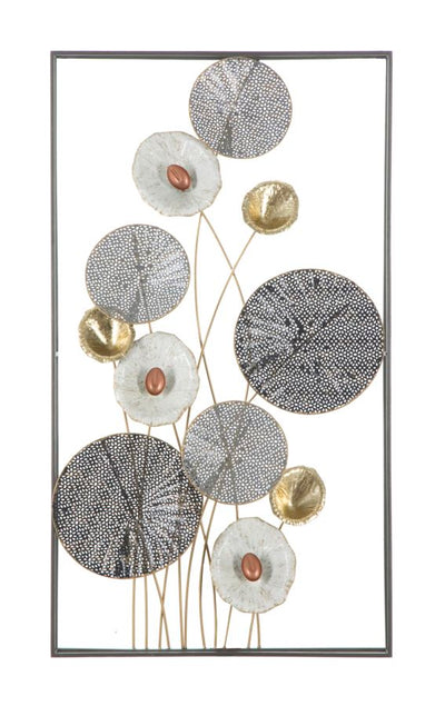 Metallic Round Leaves Wall Decor in Frame