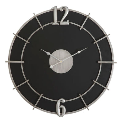 Silver & Black Round Wall Clock