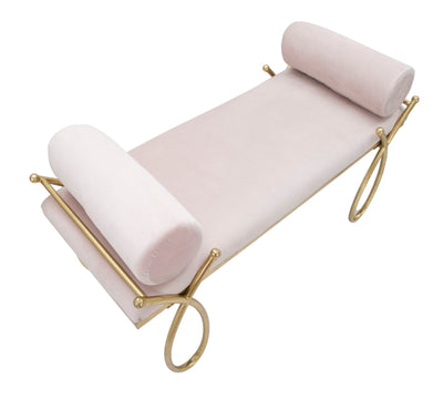 Light Pink Velvel Bench with Golden Metal Legs