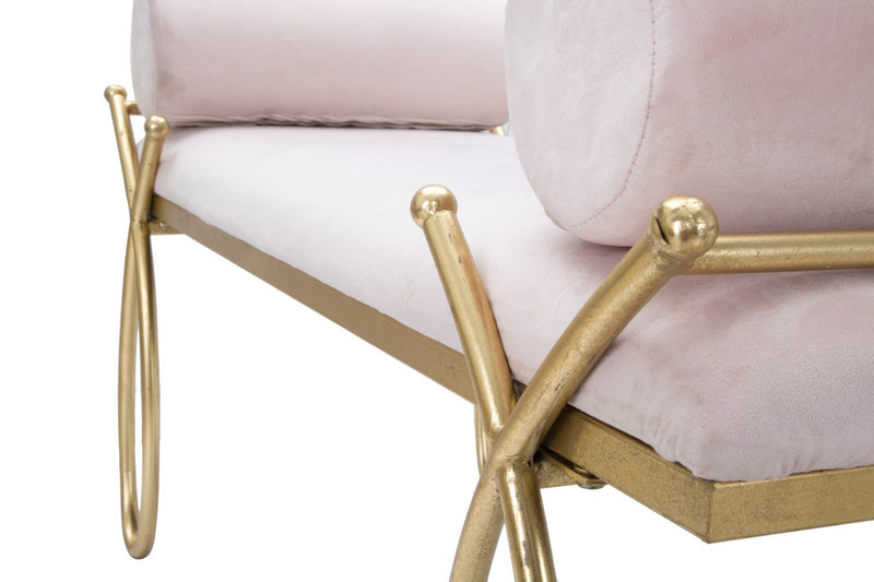 Light Pink Velvel Bench with Golden Metal Legs
