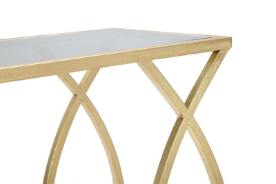 Golden Metal & Glass Geometric Sofa Table