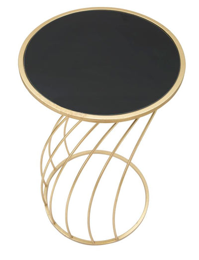 Metal & Glass Golden Black Geometric Side Table