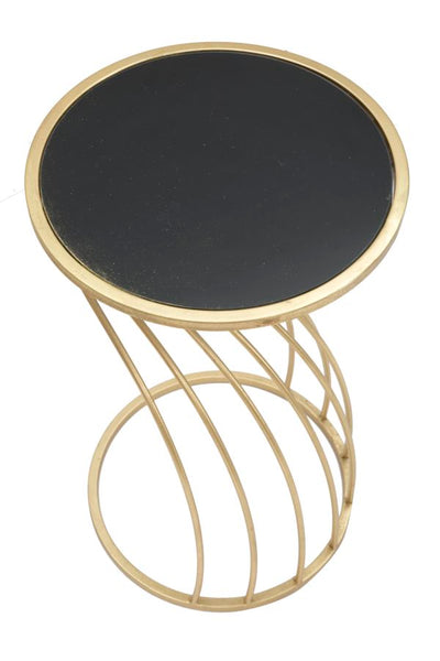 Metal & Glass Golden Black Geometric Side Table
