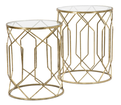 Metal & Glass Golden Geometric Side Table Set of 2