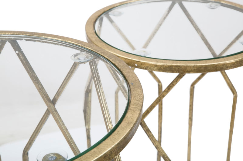 Metal & Glass Golden Geometric Side Table Set of 3