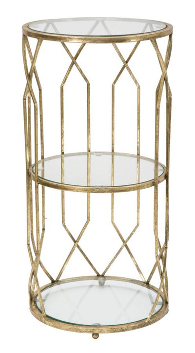 Metal & Glass Golden Geometric Side Table with Slef