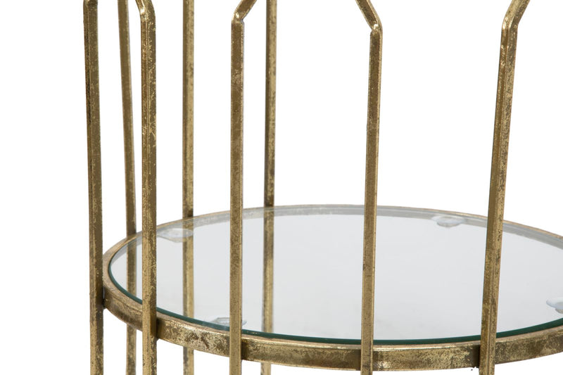 Metal & Glass Golden Geometric Side Table with Slef
