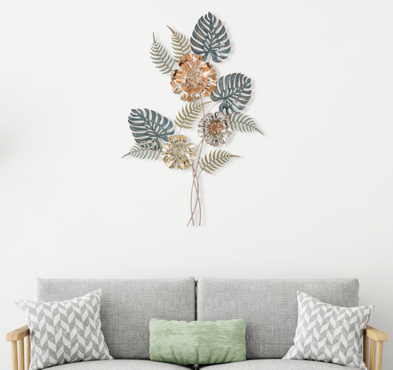 Metallic Flower & Leaf Bouquet Wall Decor