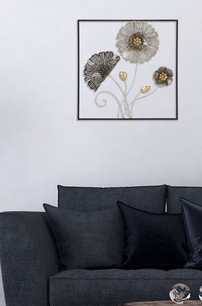 Metallic Flowers Wall Decor in Frame