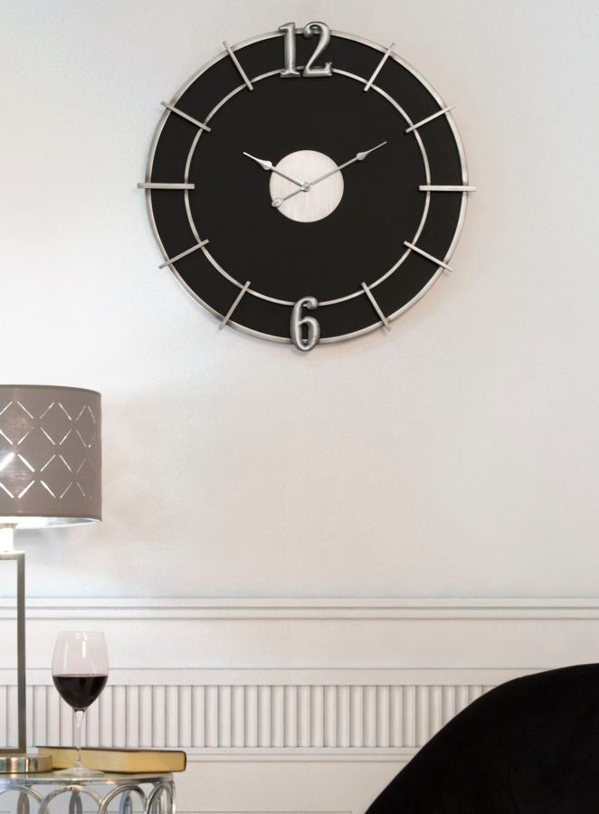Silver & Black Round Wall Clock