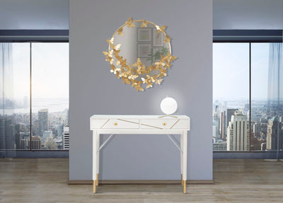 Golden Metal Flying Butterflies Round Wall Mirror