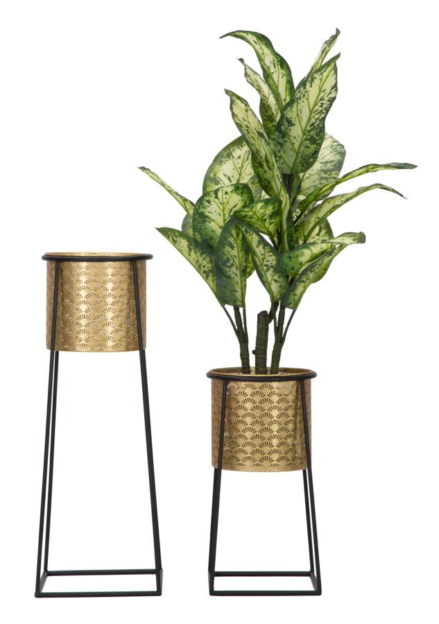 Golden Planter Vase with Black Metal Frame Set of 2