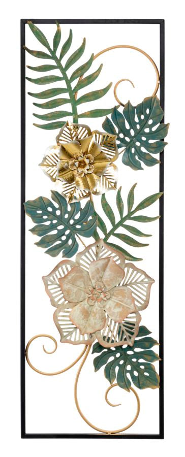 Metallic Tropical Flower & Leaf Wall Decor in Frame